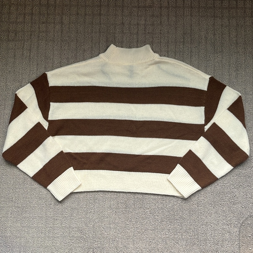 H&M Divided Neutral Brown Striped Mock Neck Cropped Knit Rugby Sweater X-Small - Picture 4 of 4
